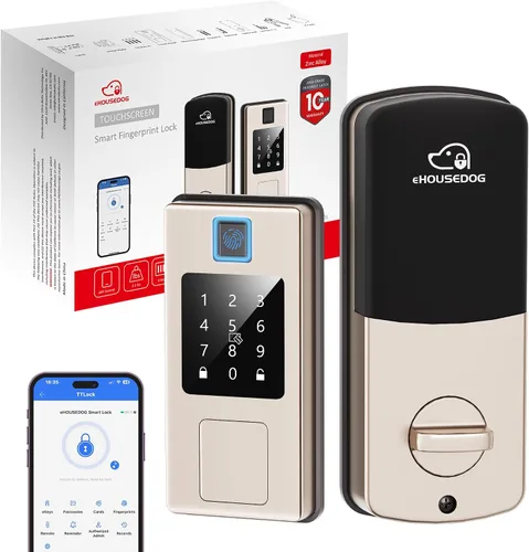 Miniatura 10 de EHD-SF01, cerradura inteligente de huellas dactilares, cerradura de puerta de entrada sin llave, cerradura de teclado con pantalla táctil, cerradura