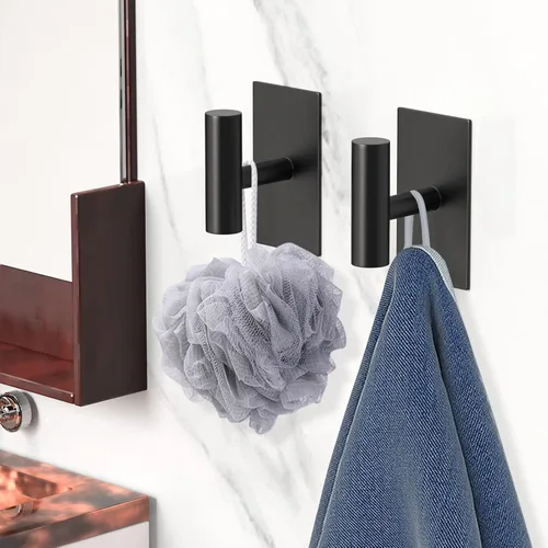 Miniatura 7 de PMMASTO Ganchos adhesivos, ganchos adhesivos de acero inoxidable negro mate para colgar, ganchos autoadhesivos de pared de ducha, ganchos