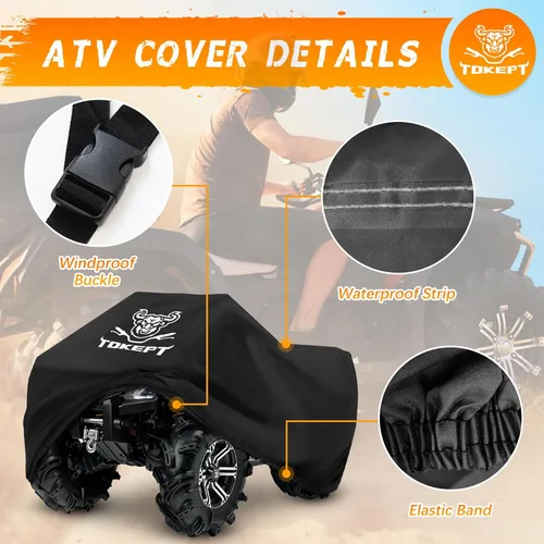 Miniatura 3 de 190T - Funda impermeable para cuatrimoto, ATV y ATC, color negro, 3XL, 100 pulgadas