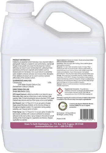 Miniatura 2 de Down To Earth All Natural Fertilizers OMRI Listed Concentrado líquido soluble en agua de calcio 5.0% - Previene o trata la deficiencia de calcio