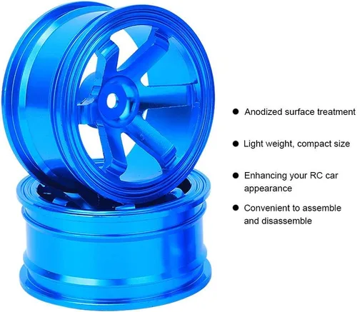 Miniatura 9 de Buje de rueda de metal, 4 unidades, aleación de aluminio, compatible con auto universal 1/10 Flat Running Drift RC (azul)