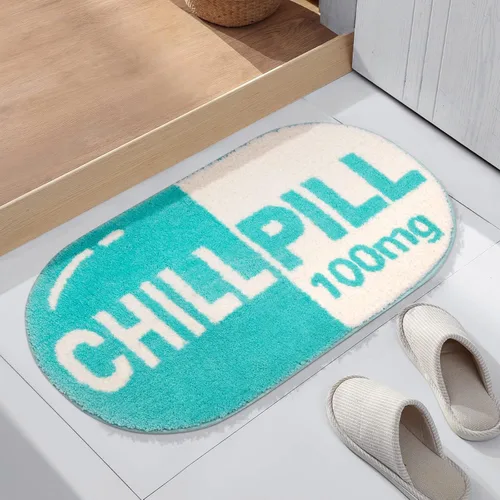 Miniatura 4 de RORA Alfombra de Baño Divertida y Bonita Chill Pill Azul Pequeña Alfombras de Baño Preppy Decoración de Baño Estética Alfombra de Baño