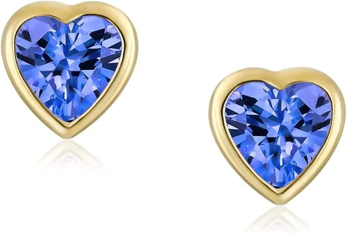 Miniatura 2 de Pequeños pendientes de tuerca de corazón AAA CZ para las mujeres adolescentes de 14 K oro real con tuerca de imitación de piedras preciosas