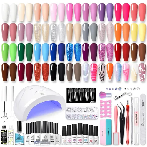 Miniatura 11 de Born Pretty Kit de 28 esmaltes de uñas de gel de gelatina con lámpara de uñas UV de 48 W, 12 colores, rosa gelatina, nude, neutro, juego de esmalte