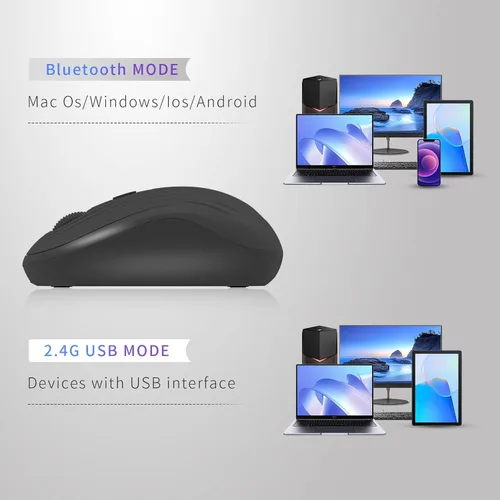 Miniatura 8 de ONE-UP Ratón inalámbrico, 2.4G + BT, batería recargable, 4 teclas, DPI: 800/1200/1600, silencioso, tipo C, receptor nano USB, ergonómico, portátil