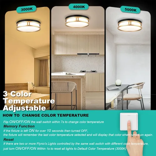 Miniatura 3 de Lámpara de techo LED de 12.5 pulgadas, 26 W, súper brillante, 1700 lúmenes, 3 colores, 3000 K/4000 K/5000K, lámpara de techo regulable para Negro Oro