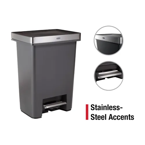 Miniatura 7 de Rubbermaid Premier - Bote de basura de alta capacidad con paso, 19 galones, para basura o reciclaje de flujo simple o doble, color carbón, borde