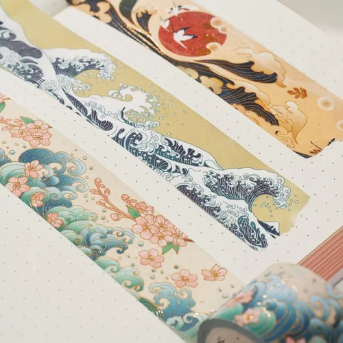 Miniatura 5 de WT Waves of Rebun - Juego de cinta washi, 4 rollos, lámina dorada, cinta de enmascarar decorativa, suministros para planificador Bujo, cinta
