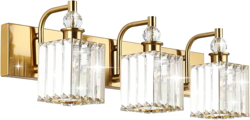 Miniatura 23 de Ralbay - Luces de tocador de cristal, 2 luces, modernas lámparas de cromo de cristal para iluminación de baño, para usar sobre el espejo