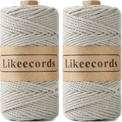 Miniatura 35 de Likeecords Cordón de algodón para macramé de 3mm x 100 metros, hilo torcido de 3 hebras, cuerda de macramé, hilo de algodón para macramé, cuerda