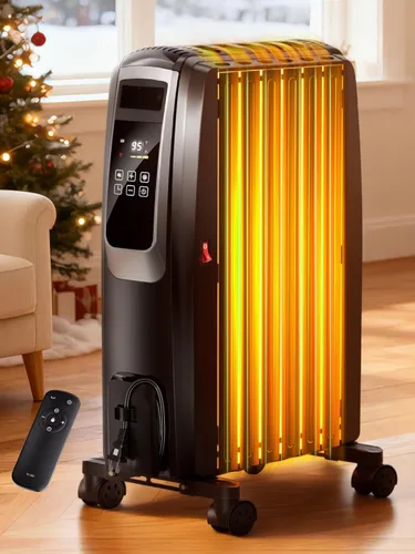 Uthfy Calentador de radiador lleno de aceite, calentador radiante eléctrico con control remoto, termostato, 4 modos, temporizador de 24 horas,