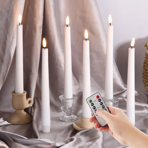 Miniatura 6 de Eywamage - Velas de mecha blancas parpadeantes sin llama con control remoto, velas de cera LED operadas por batería, juego de 6 unidades Blanco