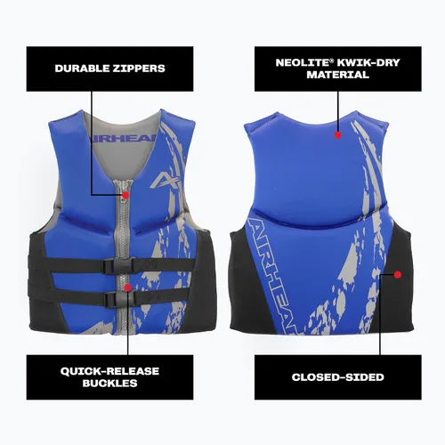 Miniatura 5 de Airhead Swoosh Kwik-Dry Neolite Life Jacket, US Coast Goard Approved Type III Life Jacket, Adult and Youth Sizes Azul