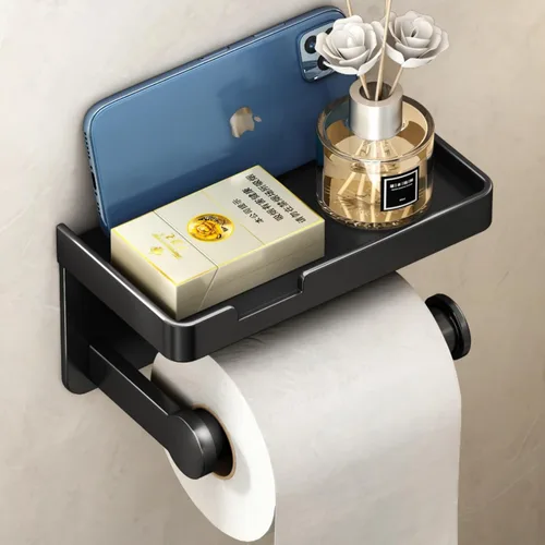 Miniatura 8 de VOLDRA Soporte de papel higiénico con estante dispensador de toallitas grises para baño, soporte de papel higiénico con diseño de cajón