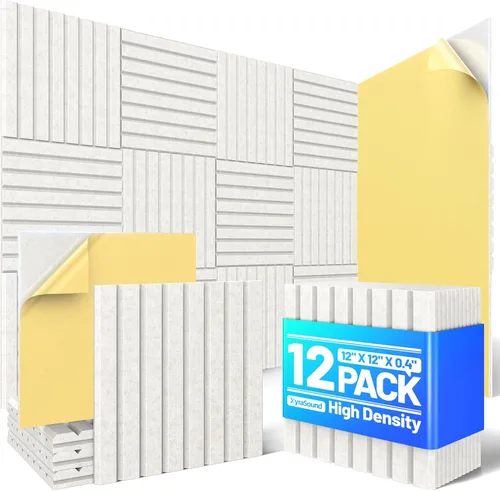 Paquete de 12 paneles de espuma a prueba de sonido para paredes, paneles acústicos con listones autoadhesivos de 12 x 12 x 0.4 pulgadas, panel de