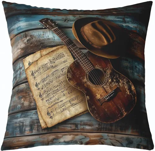 Miniatura 29 de Castle Fairy Cowboy Boots Throw Pillow Cover 16"x16" Bohemia Musical Guitar Pillowcase Western Rustic Cowgirl Reversible Print Cushion Cover Music