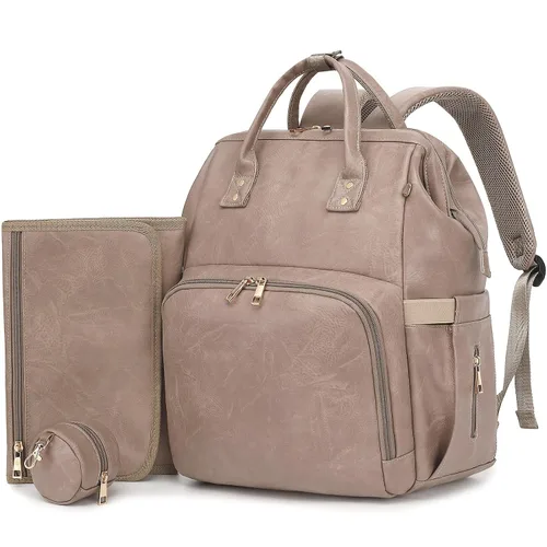 Miniatura 11 de ROSEGIN Mochila para pañales de piel vegana prémium con cambiador impermeable - Costuras y cremalleras reforzadas, bolsa de bebé para niño y niña