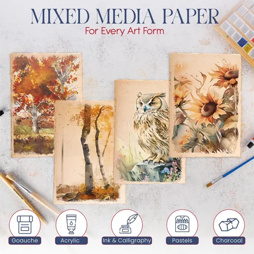 Miniatura 5 de Wanderings 300 g/m² Papel de acuarela hecho a mano grueso – 4x6 Papel vintage hecho a mano con borde engarzado – Papel antiguo prensado en frío