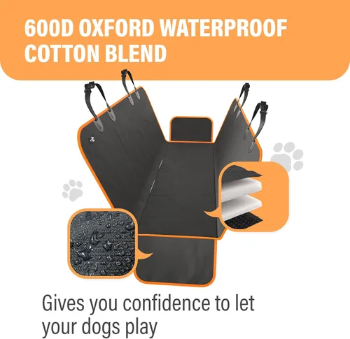 Miniatura 4 de Active Pets Funda Impermeable Tipo Hamaca Estándar para Asiento de Automóvil, Se Adapta a Sedanes, Hatchbacks, Crossovers, Cupés, Vehículos Naranja
