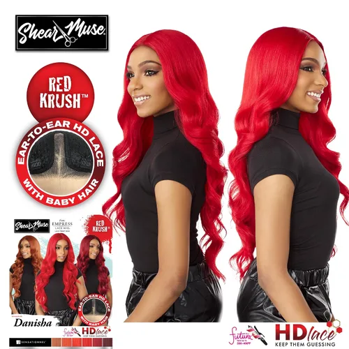 Miniatura 2 de Sensationnel Peluca de encaje Shear Muse – Danisha Deep Laceparting atada a mano lista para usar unidades sintéticas prediseñadas (1 JETBLACK)