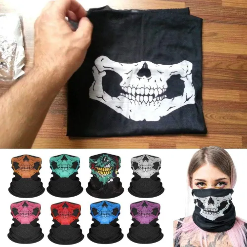 Miniatura 7 de 8 máscaras faciales de calavera, pasamontañas, fantasma, motociclista, bandana para motocicleta, bufanda mágica, a prueba de polvo, calentador