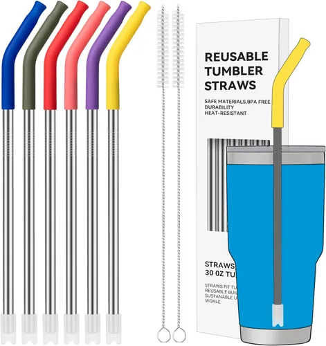 Miniatura 13 de Pajitas de Metal Rectas de 40 oz para Vaso Stanley de 40 oz, 6 Piezas Pajitas de Metal Reutilizables de Acero Inoxidable para Beber con Puntas de 2