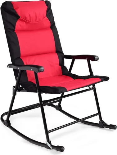 Miniatura 7 de RELAX4LIFE Bistro - Juego de 3 piezas con 2 mecedoras plegables y 1 mesa de cristal para balcón, sillas de patio al aire libre y juego de mesa (rojo)