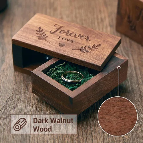 Miniatura 4 de AW BRIDAL Caja portadora de anillos, caja para anillos de boda, caja de anillos de compromiso de madera de nogal, organizador de joyas, caja
