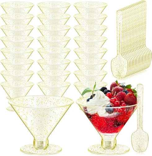 Miniatura 14 de Yinkin 50 tazas y 50 cucharas, vasos de martini de plástico desechables, vasos de cóctel, mini tazas de martini de plástico, vasos shot de postre