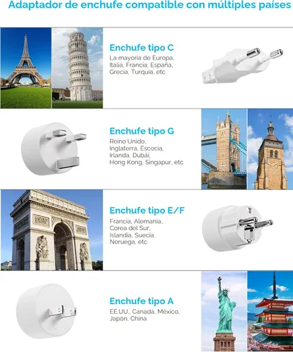 Miniatura 3 de Kakyanill Adaptador de enchufe de viaje europeo, Adaptador de enchufe de viaje EU/UK/US, Regleta de alimentación con 6 tomas AC, 4 puertos USB