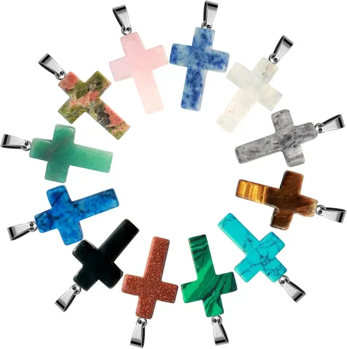 Miniatura 4 de Cadikez 12 piezas colgantes de cruz de piedra natural, cristales curativos de cuarzo chakra reiki colgantes de piedras preciosas dijes a granel