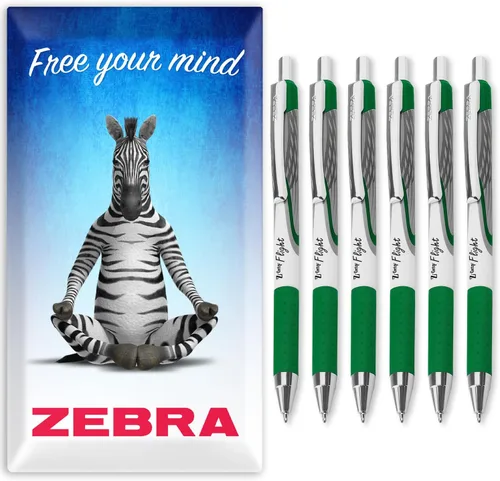 Miniatura 10 de Zebra Pen Bolígrafos clásicos Z-Grip Flight de punta gruesa de 0.047 in, paquete de 6 en embalaje de regalo (negro y morado)