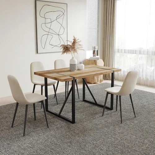 Miniatura 9 de YYQ Juego de mesa de comedor para 4, mesa de cocina de madera de 59 pulgadas y sillas para 4, moderno juego de mesa de comedor de 5 piezas con 4