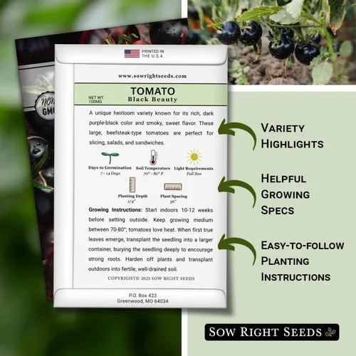 Miniatura 2 de Sow Right Seeds - Semillas de tomate Black Beauty para plantar - Paquete de reliquia sin OMG con instrucciones para plantar un huerto en el hogar al