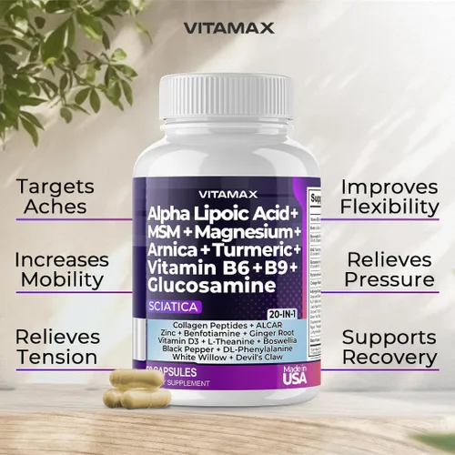 Miniatura 3 de Apoyo para la salud del nervio ciático - Suplemento para el nervio ciático en cápsulas con ácido fólico, guisante, glucosamina, MSM, complejo