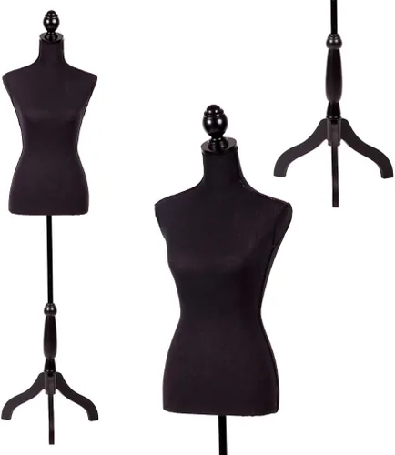 FDW Maniquí 60"-67" de altura ajustable, modelo de vestido femenino, soporte de trípode para exhibición de torso y cuerpo, formas de ropa (negro)