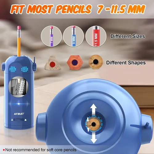 Miniatura 3 de AFMAT - Sacapuntas eléctrico para lápices de colores, sacapuntas completamente automáticos para lápices de 7-11.5 mm, sacapuntas de robot para Azul