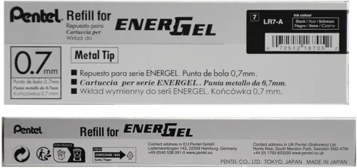 Miniatura 3 de Pentel - Tinta de recarga para bolígrafo de gel líquido EnerGel, (0.7mm), punta de metal, tinta negra, caja de 12 (LR7-A)