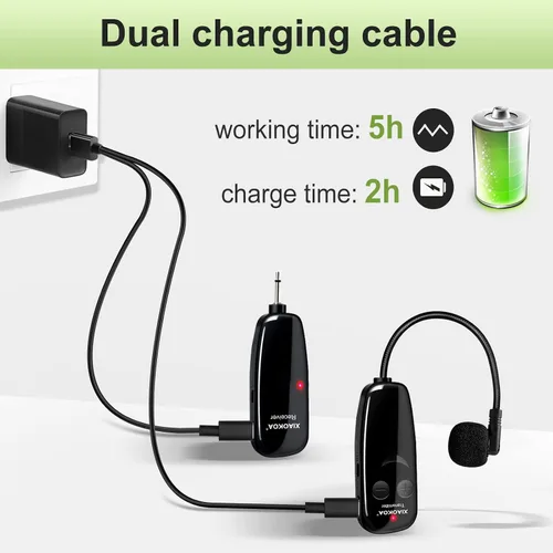 Miniatura 6 de Auriculares con Micrófono Inalámbrico, Sistema de Micrófono y Altavoz de Cabeza UHF, Auriculares Profesionales con Amplificador de Voz y Micrófonos