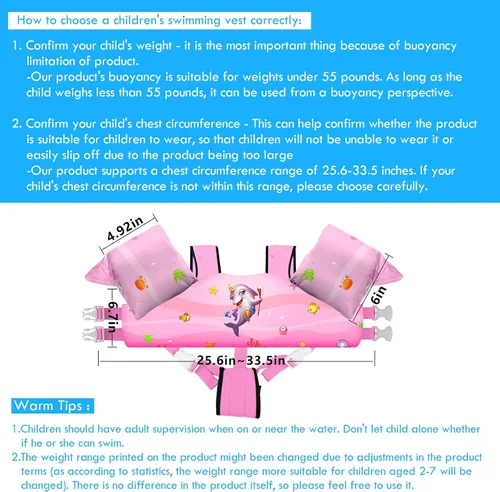 Miniatura 3 de Chriffer - Chaleco salvavidas para niños de 30 a 55 libras, flotadores con arnés de hombro con alas de brazo para niños y niñas de 2, 3, 4, 5, 6, 7