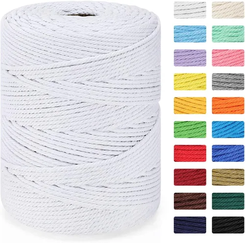 Miniatura 18 de Cordón de macramé de 0.157 in x 328 yardas Cuerda de macramé 100% algodón natural Cuerda de algodón trenzado de 4 hebras para manualidades, Caqui
