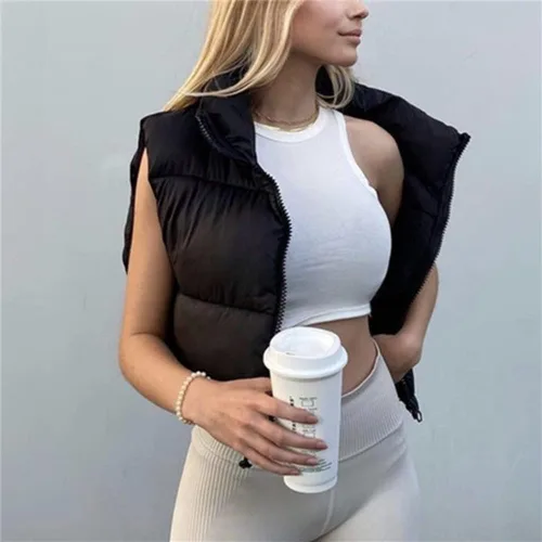 Miniatura 3 de Daacee Chaleco acolchado de invierno ligero para mujer, cálido, sin mangas, con cremallera, cuello alto, acolchado