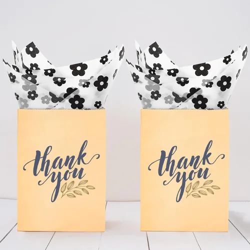 Miniatura 7 de Whaline 100 hojas de papel de seda bohemio con margaritas color negro y blanco, papel de regalo floral para manualidades, manualidades, flores