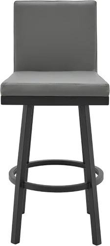 Miniatura 3 de Armen Living Taburete giratorio moderno de metal y piel sintética gris Gem