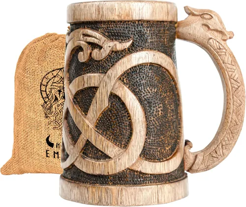 Jarra de Cerveza de Madera Premium 20Oz Estilo Urnes 100% Hecha a Mano Jarra de Cerveza Accesorios de Vino Regalos Vikingos Regalo Medieval Tankard