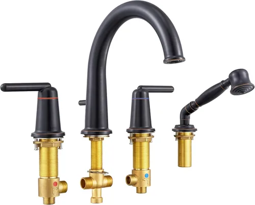 Bathtub Faucet with Sprayer Bathroom Brass Roman Tub Faucet with Rough-in Valve Widespread Deck Mount Tub Filler Bronze WT-9808ORB02