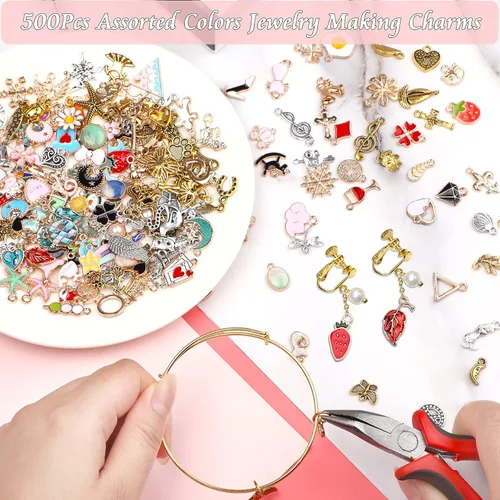 Miniatura 3 de SANNIX 500 dijes al por mayor al por mayor surtidos chapados en oro esmaltados pendientes para pulsera, collar, bricolaje, fabricación de joyas
