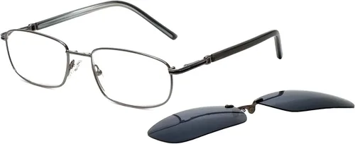 Miniatura 3 de Calabria 882 - Lentes de lectura rectangulares de metal con lentes de sol magnéticos polarizados con clip para hombres y mujeres