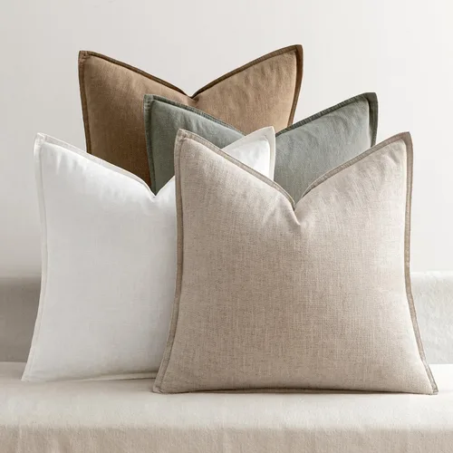 MIULEE Juego de 4 fundas de almohada de lino decorativas naturales unicolor, fundas de almohada decorativas suaves, estilo bohemio, decoración neutro