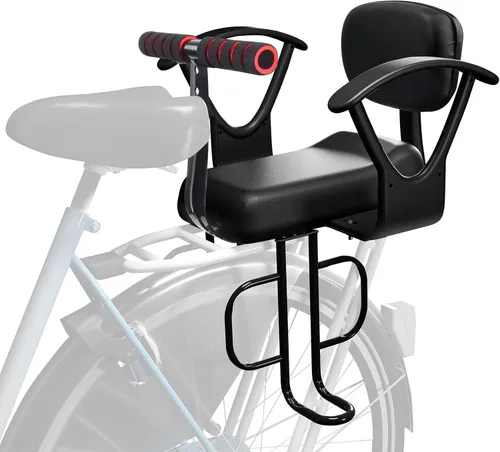 Miniatura 10 de Asiento trasero de bicicleta para niños con respaldo grueso, asiento trasero de bicicleta para niños de 2 a 8 años, talla única (negro, a)